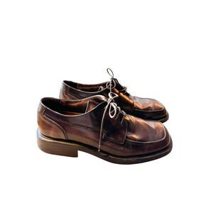 Reaction by Kenneth Cole Mens Brown Leather Square Toe Dress Shoes Size 10.5